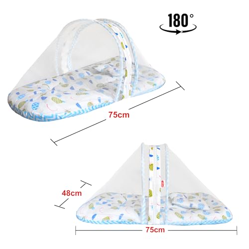 Image of VParents Fruity Blue Cotton Bedding Set & Mosquito Net