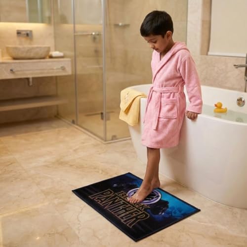 Image of Athom Living Premium Anti Slip Printed Kids Bathmat, Durable Nylon Fabric, Soft Texture, Easy to Clean, Stylish Home Decor Mat for Doorway & Kids Room, 37x57 cm, Multicolor (MarvelBlack Panther)