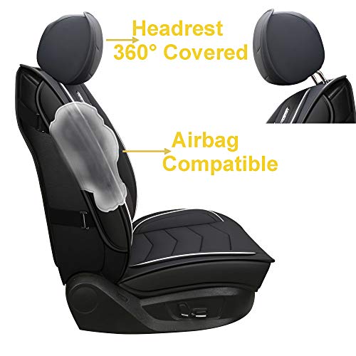 Inch Empire Car Seat Cover-Water Proof Synthetic Leather Cushion With Built-In Lumbar Support Front And Back Universal Fit For Sedan Suv Truck Hatchback Durable Use(Black With Red Trim Full Set) #TOP3