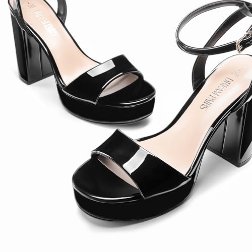 DREAM PAIRS Platform High Heels for Women Chunky Round Open Toe Ankle Strap Stylish Heeled Sandals for Party Prom Wedding,Size 8,Black,SDHS2423W