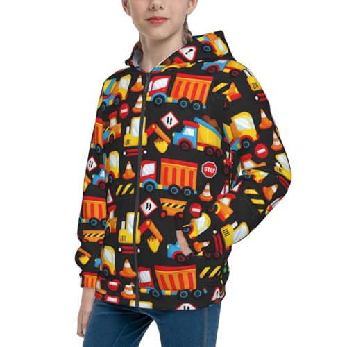 Construction Truck Kid Hoodies Boys Zip Up Sweatshirts Girls Pullover with Pocket
