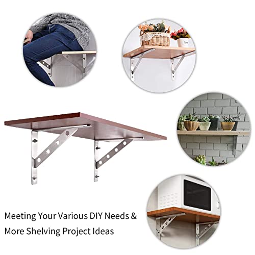 Image of YUMORE Shelf Bracket 12 inch Heavy Duty,Stainless Steel L Shaped Brackets Wall Mounted Floating Table Support with Hanging Holes Corner Brace 4mm Right Angle Joint Brackets, 2pcs, Max Load 400lbs
