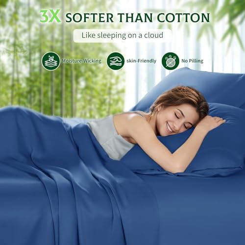 SONORO KATE 100% Viscose Derived from Bamboo_, Extra Deep Pocket up to 18"-24",Ultra Soft & Cooling Sheets for Hot Sleepers, Hotel Luxury Silky Bed Sheets (Navy Blue,King) - Thumbnail 5