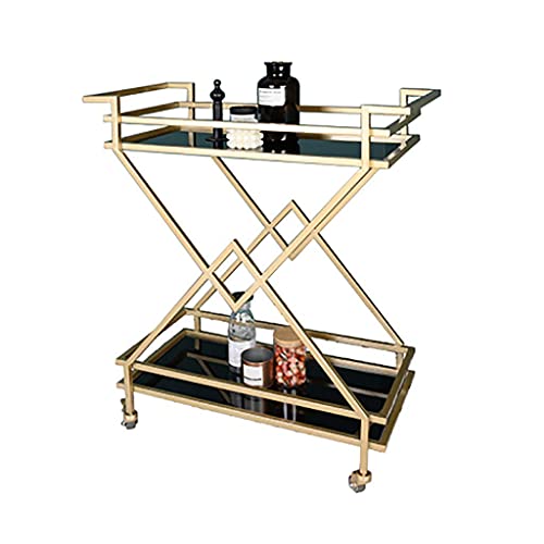 T Carrito de servir para cocina, carrito de almacenamiento, hotel, restaurante, carro metálico de 2 niveles, dorado, 79 x 38 x 87 cm