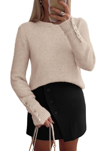 PRETTYGARDEN Fall Sweaters for Women 2025 Cozy Casual Crewneck Pullover Button Long Sleeve Knit Tops Winter Fashion Clothing