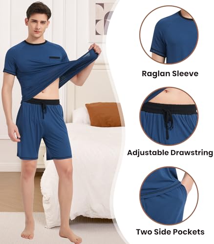 Image of NACHILA Men's Bamboo Viscose Pajamas Set Raglan Short Sleeve Shorts Pjs