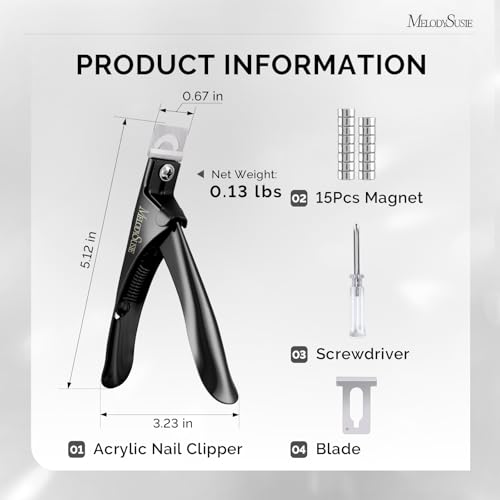 Image of MelodySusie Acrylic Nail Clippers with 15pcs Magnet Sizers, Professional Nail Clippers Cutters for Long Acrylic Gel Nails Tips, Adjustable Stainless Nail Trimmer, Manicure Tool for Salon Home, Black