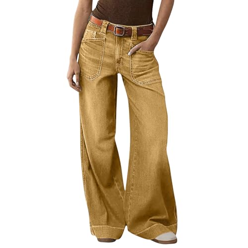 Jeans pour femme avec poches et jambe large : confort thermique et liberté de mouvement.