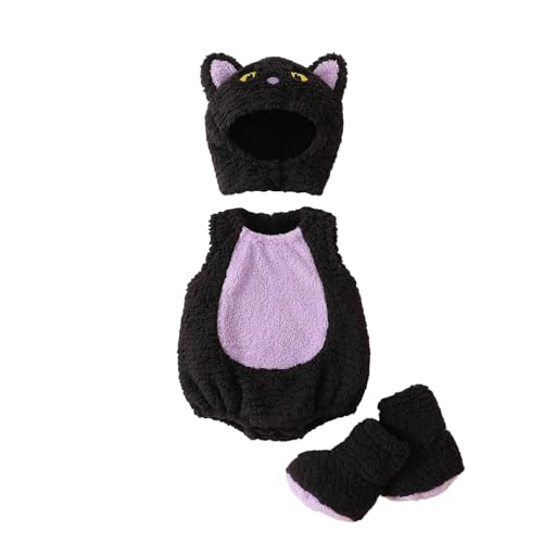 Image of Kuriozud Cute Fuzzy Animal Costume for Baby Girl Boy Halloween Costume Romper with Hat and Leg Warmer 4pcs Cosplay Outfit