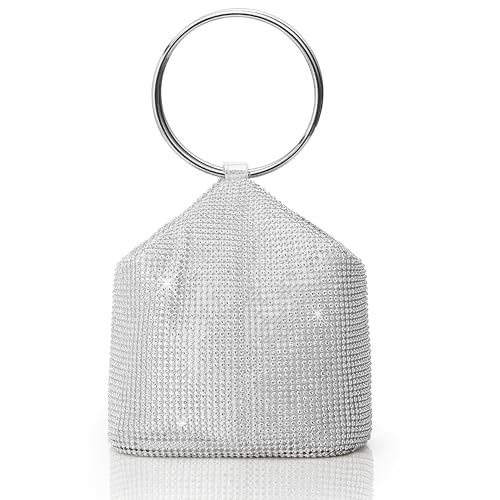 Caratteristiche: Completamente decorato con strass scintillanti, invece del manico tradizionale, due manici circolari lo rendono più attraente e conveniente. Questa borsa da sera ti renderà abbagliante in ogni occasione.