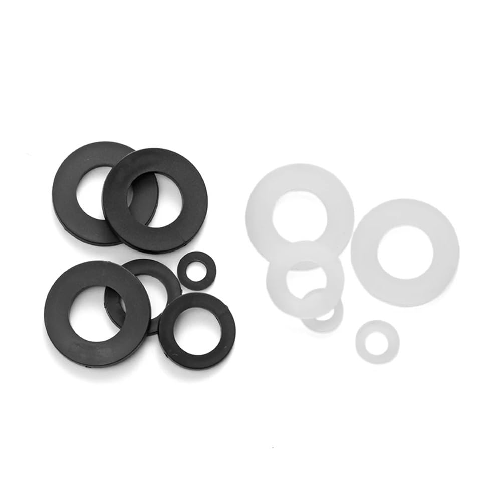 Unterlegscheiben Verschiedene Unterlegscheiben, 25/50/100 Stück, weiß, schwarz, Nylon, Kunststoff, flache Dichtung, Abstandshalter, Isolierung, Dichtungsringe, Ring (M2, M2,5, M3, M4, M5, M6, M8, M10,