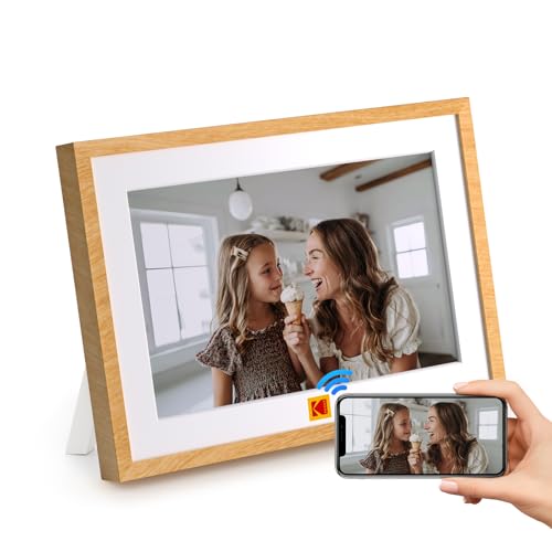 KODAK Cadre photo numérique Wi-Fi de 10 pouces avec batterie rechargeable, écran tactile HD IPS cadre photo intelligent en nuage avec 32 Go (25,4 cm, noir avec batterie)