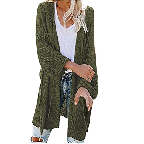 vermers Womens Knit Sweater Casual Loose Solid Color Open Front Long Sleeve Cardigans Tops(S, Army Green)
