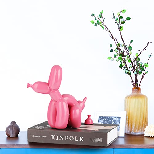 Suruim Squat Balloon Dog Statue Resin Sculpture Home Decor Modern Desk Office Home Decoration Accessories For Living Room Animal Figures (Cherry Powder,L) #TOP6