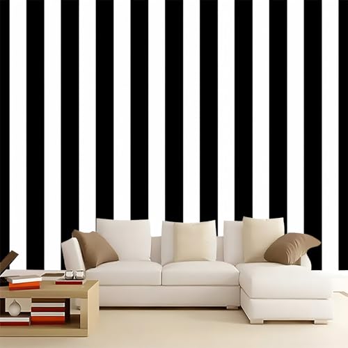 Papel pintado para dormitorio, 300 x 210 cm, papel pintado de tela a rayas blancas y negras, fondo blanco y negro, decoración de pared, grandes murales 3D, decoración del hogar para sala de estar
