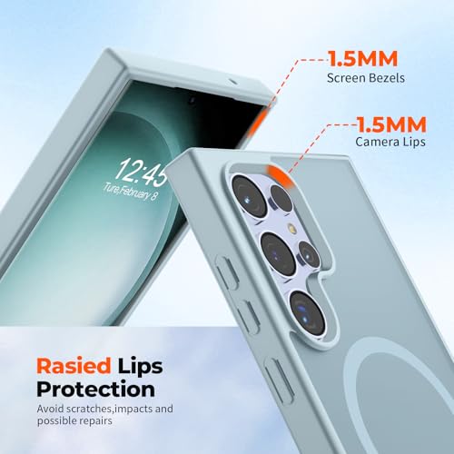 Image of SUPFINE Magnetic for Samsung Galaxy S23 Ultra Case, (Built-in Magnets) (Military Grade Drop Protection) Slim Translucent Shockproof Phone Case,Sliver Blue