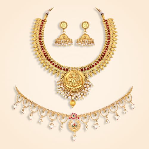 Image of Peora Gold Plated Bridal Jewellery Set with Kamarband Gift for Women Indian Traditional Ethnic Wedding