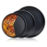 peinat Pizza Pan, 3PCS Pizza Baking Pan Black Baking Sheets for Oven Nonstick Round Pizza Tray...