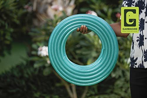 Garbnoire 10 Meter 0.5 inch PVC Heavy Duty Braided Green Garden Pipe | Lightweight, durable & flexible garden hose with garden accessories like hose connector, clamps & water gun | The best choice for outdoor-indoor use (10 M (32.8 Feet))
