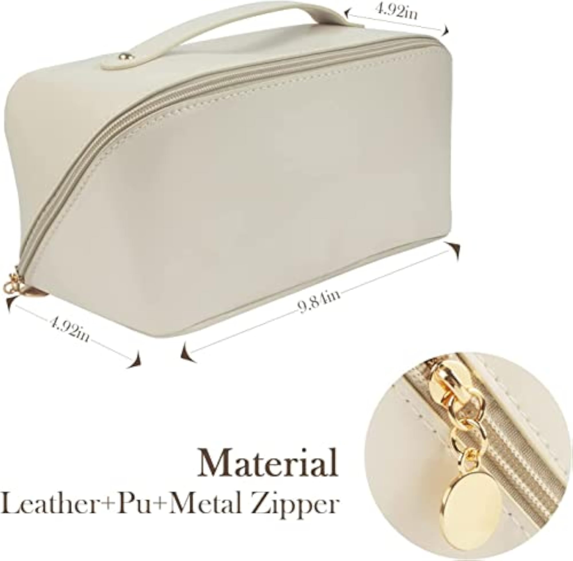 Large Capacity Travel Bag, Leather Makeup Bag With Handle