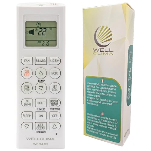Wellclima Mando a Distancia Universal para Aires Acondicionados LG, WEC-LG2, Compatible con Todos los Modelos, Listo para Usar, Diseño de Mandos Recientes, Teclas Especiales, Manual en 6 Idiomas
