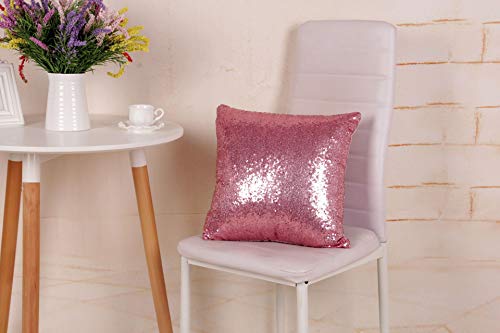 Kithomer Sequins Throw Pillow Cover Solid Glitter Sequins Decorative Square Pillow Case Comfy Satin Solid Cushion Cover For Couch Sofa 16 X 16 Inch, (2 Packs,Pink) #TOP2