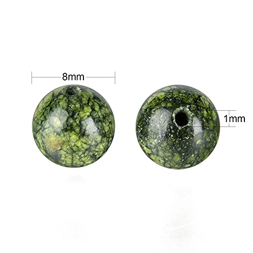 BEEFLYING 100 Pcs 8mm Natural Serpentine Round Beads Loose Gemstone Beads Smooth Stone Beads for DIY Jewelry Bracelet Earrings Making - Image 2