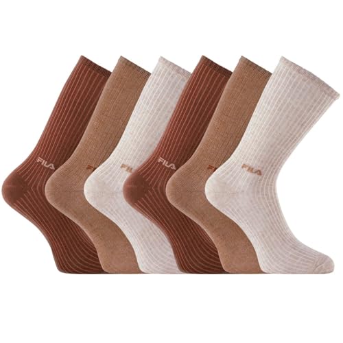FILA Calcetines deportivos para mujer – Juego de 6 – Calcetines altos para mujer, tenis, Marrón/Camel/Beige, 39-42