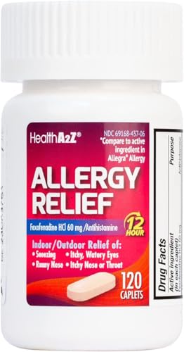 HealthA2Z Allergy Relief Fexofenadine Hydrochloride 60mg 12-Hour Antihistamine Indoor & Outdoor Allergy Relief 120 Counts