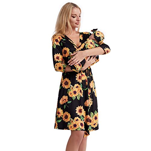 Image of Galabloomer Maternity Robe and Baby Receiving Blanket, Matching Mommy Labor Delivery Robe and Swaddle Set