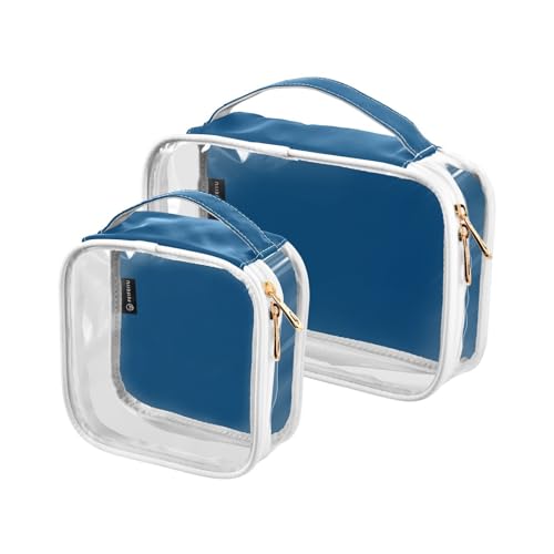 Dark Blue Clear Makeup Bags TSA Approved Toiletry Bag for Women Men Cosmetic Bags with Handle Carry On Airport Airline Compliant Bag Quart Size PVC Travel Bags for Toiletries Organizing, 2 Pack