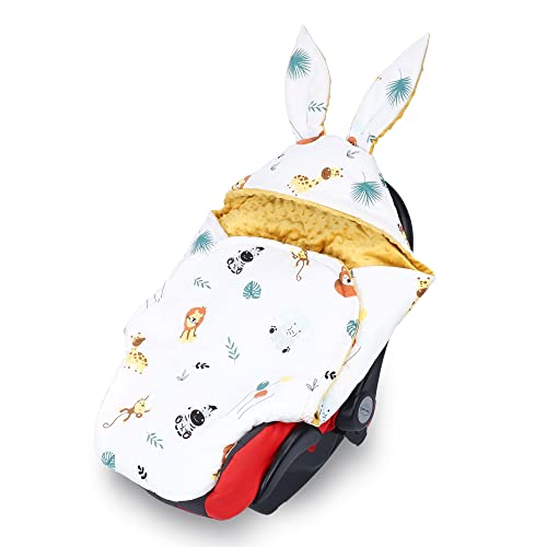 Couverture enveloppante siège bébé hiver 80x87 cm - couverture bébé chancelière pour voiture sac d'hiver coton Minky Caramel Safari