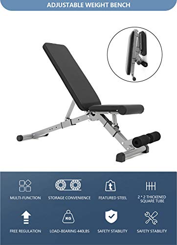 EMAIS Adjustable Foldable Weight Bench - Strength Training Benches for Full Body Workout Sit Up Bench, Decline/Incline/Flat for Home Gym, Strength Training, Weightlifting