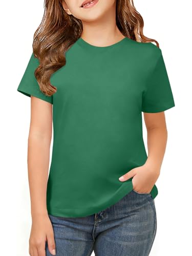 ZDC Girls Short Sleeve Shirts Crewneck T Shirts Kids Summer Tops Basic Tees 5-14 Years Green