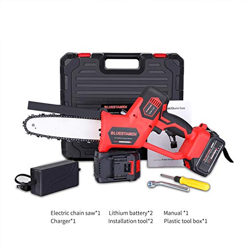 BLUESTAMEN 8 Inch Cordless Battery Powered Chainsaw (2 Battery Included)