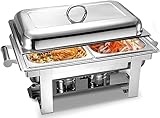 Estufa de buffet - Buffet con aislamiento térmico, plato redondo con aislamientoro inoxidable con tapa de cristal y compartimento integrado, tres recipientes de 9 L (triple profundo de 13 L)