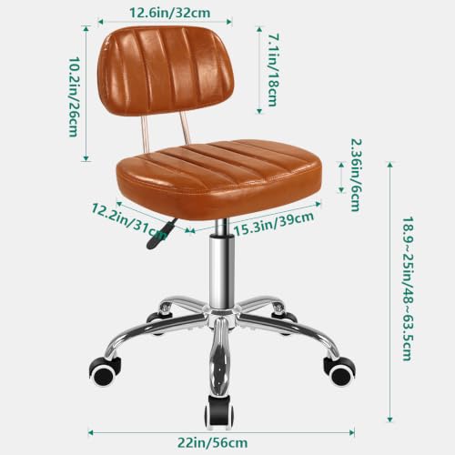 Image of BFTOU Square Swivel Stool with Wheel for Work SPA Shop Massage Height-Adjustable Rolling Stool Chair with Back (Orange-Brown)