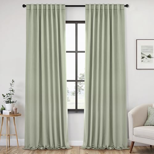 Image of ANRODUO Sage Green Back Tab Blackout Curtains 96 Inch Long 2 Panels | Rod Pocket,Thermal Insulated Room Darkening Light Blocking Curtains for Living Room Bedroom Privacy,W42xL96