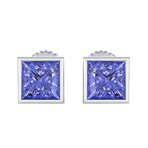 Bezel Set Princess Cut Created Gemstones (3MM) Solitaire Stud Earrings 14K White Gold Over .925 Sterling Silver3