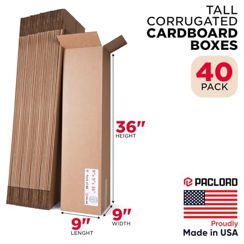 Image of Tall Cardboard Boxes 9 inchL x 9 inchW x 36 inchH (Pack of 40) - USA-Made Packing Boxes for Moving, Shipping, or Storage - USPS, UPS, FedEx Approved - Professional Packing Supplies for Moving | USA-Made Packing Boxes for Moving, Shipping, or Storage - USPS, UPS, FedEx Approved - Professional Packing Supplies