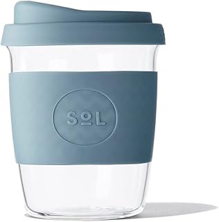 Solcup wielokrotnego użytku kubek do kawy lub herbaty / kubek podróżny z pokrywką - szkło borokrzemowe jest całkowicie nietoksyczne, ekologiczne i szczelne. Idealny do domu, biura lub na wynos (zielony morski, 4 unc/118 ml)