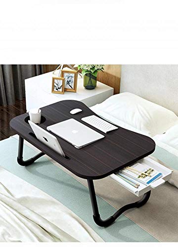 Laptop Bed Tafel, Notebook Table Dorm Bureau met PVE lade en sleuf voor Cup/Mobiele telefoon/boek, Draagbare Lap Desk voor het eten van ontbijt, Lezen, Film kijken op bed/bank (zwart (23,6x15,7 inch)