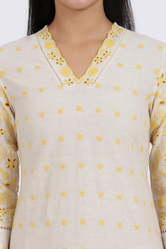 Image of W for Woman Embroidered Lace Cotton Blend Straight Kurta & Straight pant Set
