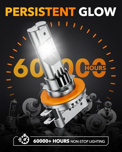 Image of OXILAM H11B LED Light Bulb, 1100% Brighter H8B /H9B Fog Bulb, 60,000Hrs Lifespan, 5MIN Direct Plug, IP68, Anti-Flicker LED Light for Cars Trucks SUVs, Pack of 2