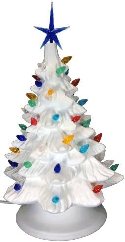 Ceramic Bisque - Ready to Paint - Small Christmas Tree & Base - Light Up! - Electrical Cord, Bulb, Multi-Colored Twists, & Star included.