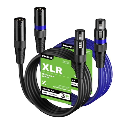 aokeo XLR-Kabel 3FT 2er-Pack, XLR-Stecker-zu-Buchse-Mikrofonkabel für Lautsprecher und Audio-Setups. Vollständig aus Kupfer gefertigte Leiter (1M)