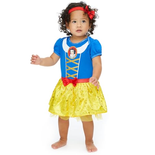Disney Princess Ariel Cinderella Belle Snow White Baby Girls Dress and Headband Newborn to Infant2