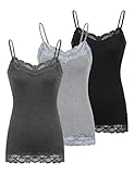 Kate Kasin Women's Camisole Tank Tops Spaghetti Strap Lace Black Shelf Bra Camisole for Women (Black/Dark Grey/Light Grey Small)