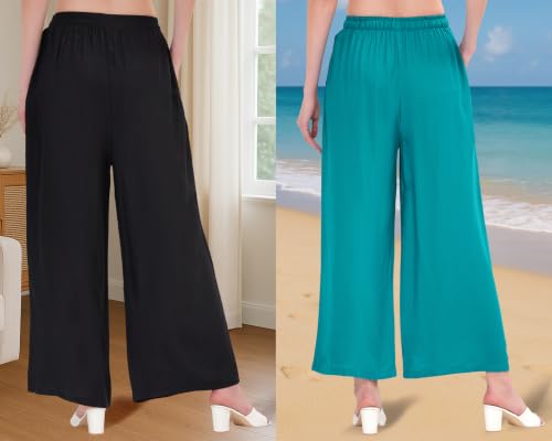 Image of Buy That Trendz Palazzo Pants for Women Rayon Elasticated Regular Fit Flared Wide Leg M to 6XL Pack of 2