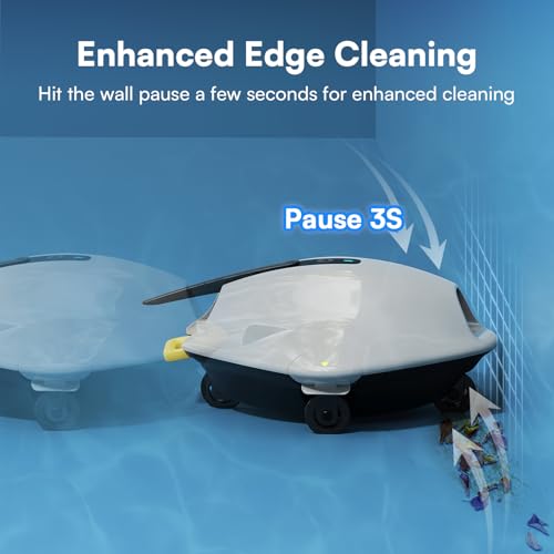 Image of PoolMr Cordless Robotic Pool Cleaner - Above Ground Pool Vacuum Robot - 40W Strong Suction, Dual Cleaning System, Barrier Crossing, 120-Min Runtime Up to 1614 Sq for Above Ground Pools, Grayish White